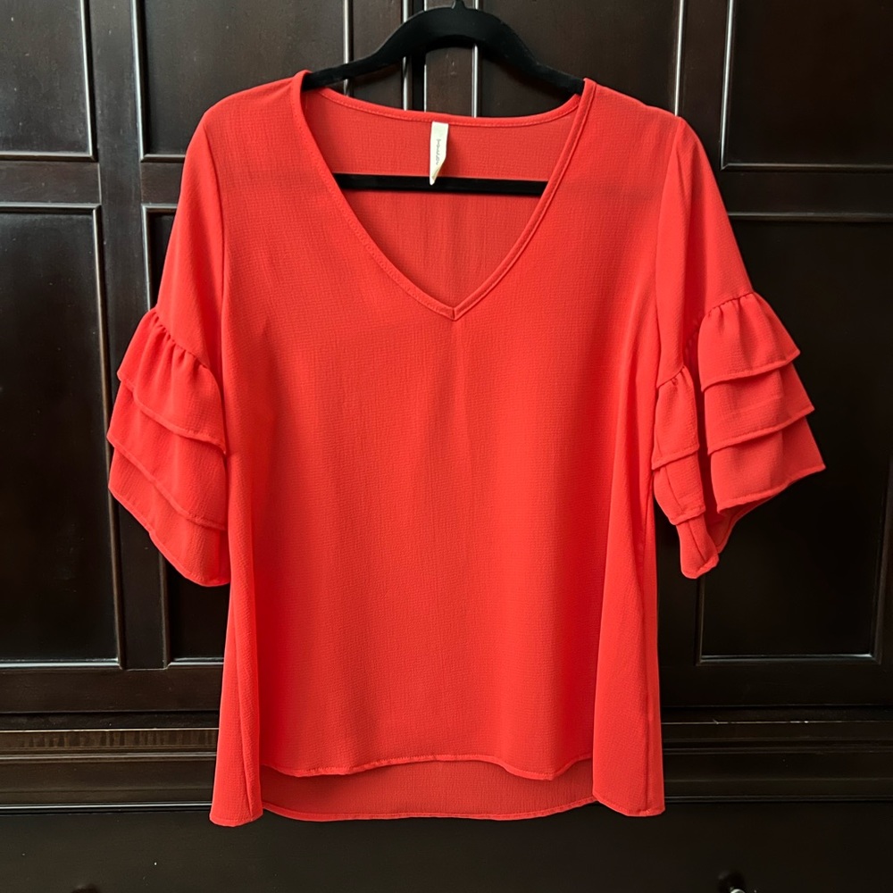 Tyche Ruffled Sleeve Blouse - Color Red Size Small